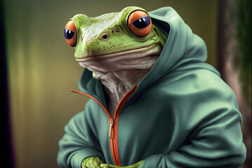 Portrait of a fitness athlete frog wearing sportswear, generative ai - obrazy, fototapety, plakaty