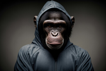 Portrait of a fitness athlete chimpanzee wearing sportswear, generative ai