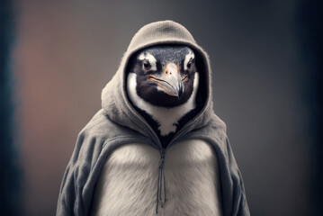 Portrait of a fitness athlete penguin wearing sportswear, generative ai