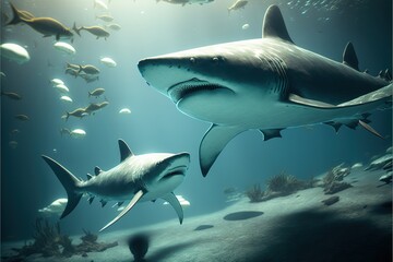 Fototapeta premium Marine Sharks Generative AI