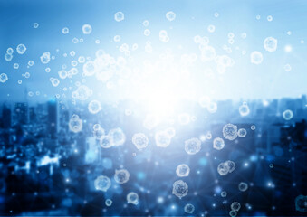 都市とウイルスイメージ背景