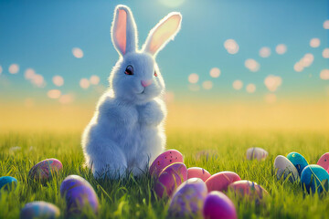 easter bunny with eggs, Generative AI Illustration