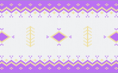 Purple knit ethnic seamless pattern traditional background Design for carpet,wallpaper,clothing,wrapping,batik,fabric,Vector illustration embroidery style.