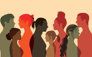 Members of the diversity group. Men, women and girls with attractive multi-ethnic looks. Equality for diverse people.