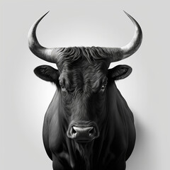 A large black bull isolated on a plain background. Generative ai - obrazy, fototapety, plakaty