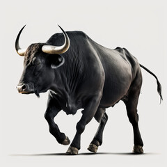 A large black bull isolated on a plain background. Generative ai - obrazy, fototapety, plakaty