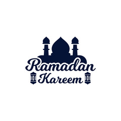 Naklejka premium ramadan logo design concept with lettering and mosque silhouette