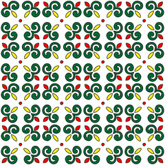 A green red yellow Vector seamless pattern of black hand-drawn abstract shapes isolated on a white background