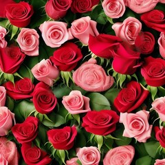 Valentine's Day background of a pile of red and pink roses, Generative AI Illustration