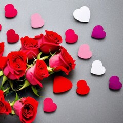 Valentine's Day background of bouquet of roses with heart shaped petals, Generative AI Illustration