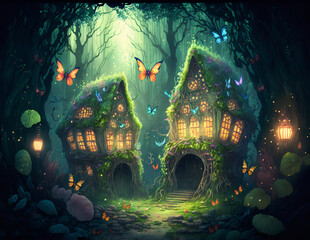 Explore the Enchanted Fairy Forest of Magical Butterflies and Mythical Creatures - obrazy, fototapety, plakaty
