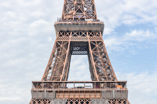 First and second floor of the Eiffel tower on a sunny day