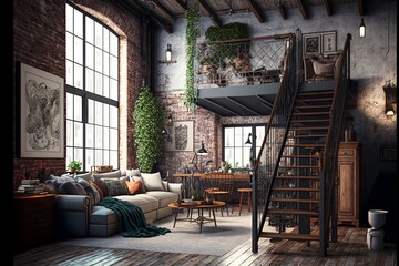 3D-Illustration of a new modern city loft apartment
