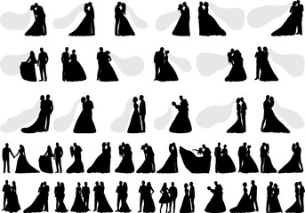 set of bride and groom silhouette design vector