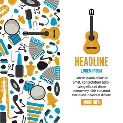 musical instuments vertical baner.vector template with musical items.vector simple flat illustration