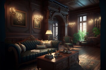 Gothic victorian style luxury mansion interior  - obrazy, fototapety, plakaty