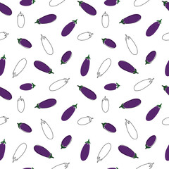 Eggplant seamless pattern. Eggplant doodle style pattern with conturing and color elements. Vector Design Template