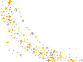 Rich silver and gold stars magic scatter illustration. Little starburst spangles Christmas decoration elements. Isolated stars magic design. Spangle symbols explosion.