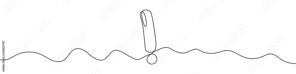Poster exclamation mark linear background. one continuous line drawing of exclamation mark. vector illustra