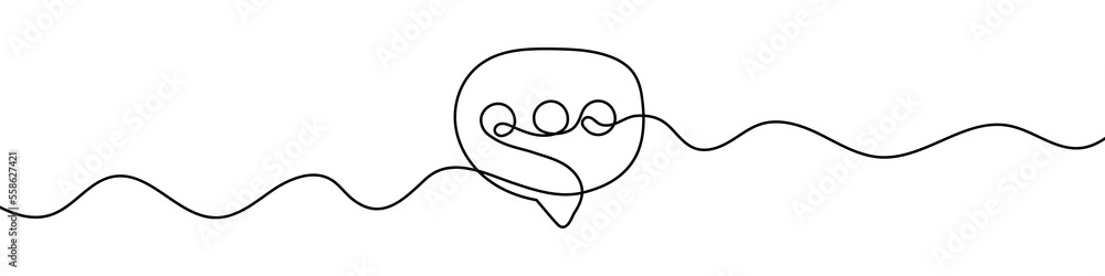 Poster continuous line drawing of speech bubble. one line drawing background. vector illustration. linear d