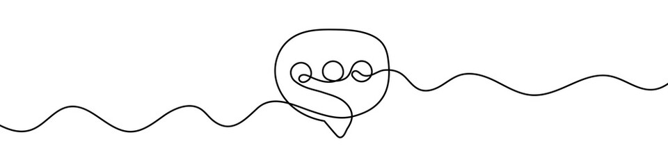 Continuous line drawing of speech bubble. One line drawing background. Vector illustration. Linear drawing of a speech bubble