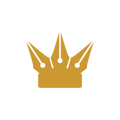 golden old pen with crown king of writer logo design