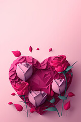 Paper cut art style, love illustration for Valentine's day wedding engagement, love letter card, ai generated