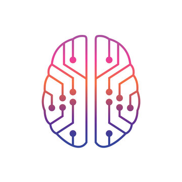 brain connect dot technology colorful gradient logo vector