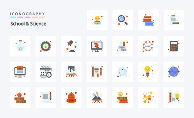 25 School And Science Flat color icon pack. Vector icons illustration