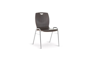 black office chair with metal leg , isolated .