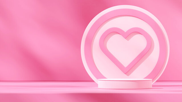 template mockup white round podium in landscape heart shape backdrop valentine day 3d image render