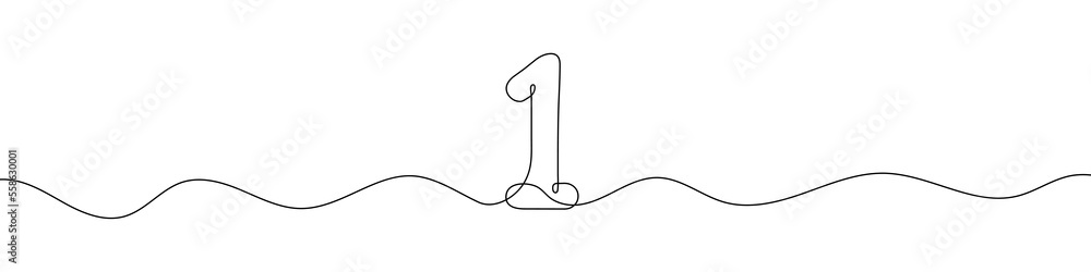 Poster number 1 in continuous line drawing style. line art of number one. vector illustration. abstract dra