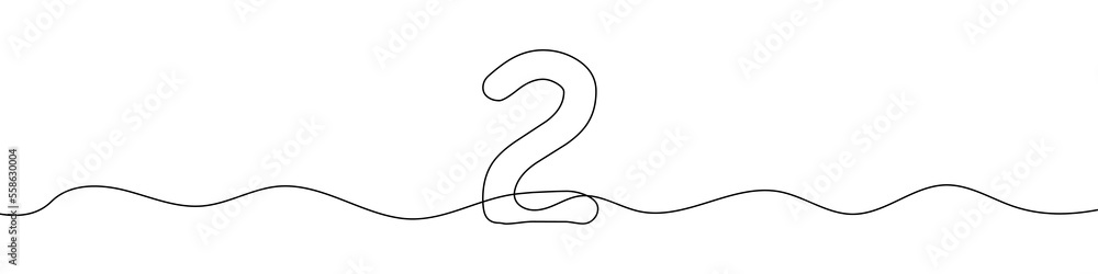 Aufkleber number 2 in continuous line drawing style. line art of number two. vector illustration. abstract dra