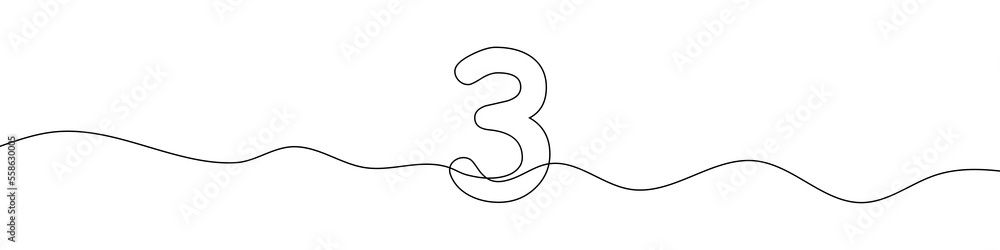 Poster number 3 in continuous line drawing style. line art of number three. vector illustration. abstract d