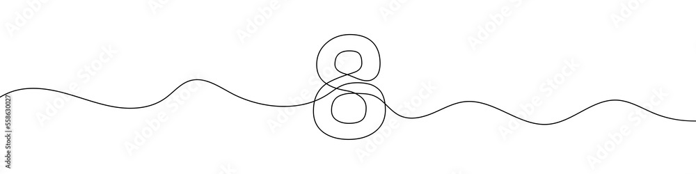 Poster number 8 in continuous line drawing style. line art of number eight. vector illustration. abstract d