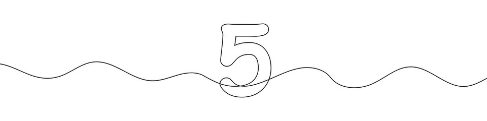 Obraz premium Number 5 in continuous line drawing style. Line art of number five. Vector illustration. Abstract drawing number 5