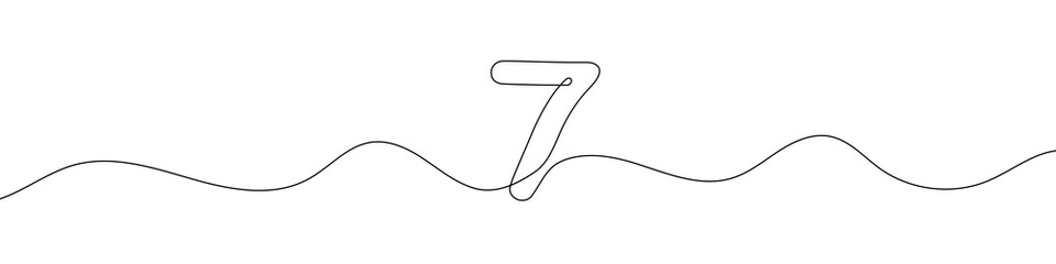 Number 7 in continuous line drawing style. Line art of number seven. Vector illustration. Abstract drawing number 7