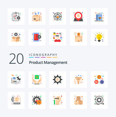 20 Product Management Flat Color icon Pack. like management. data. goods. business. preferences