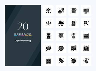 Fototapeta na wymiar 20 Digital Marketing Solid Glyph icon for presentation. Vector icons illustration
