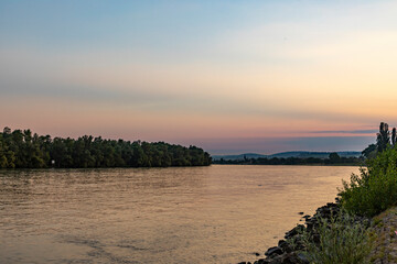 river Rhine landscape in sunset mood