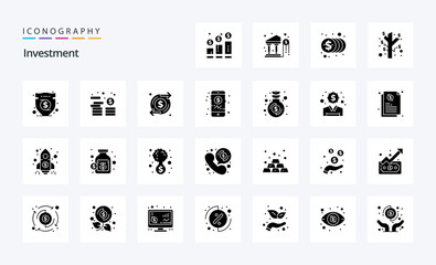 25 Investment Solid Glyph icon pack. Vector icons illustration