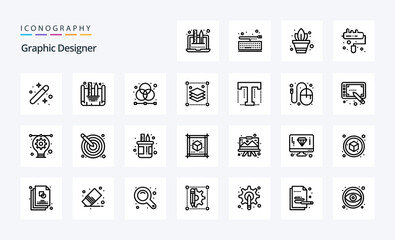 25 Graphic Designer Line icon pack. Vector icons illustration