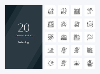 Fototapeta na wymiar 20 Technology Outline icon for presentation. Vector Line icons illustration