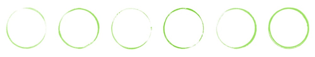 Fototapeta Banner mit 6 grünen handgemalten Kreisen oder Abdrücken obraz