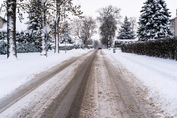 Fototapeta na wymiar Danger driving in winter on snowy road