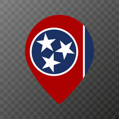 Map pointer with flag Tennessee state. Vector illustration.