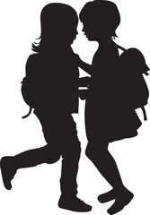 Silhouettes of a children with a backpack .	