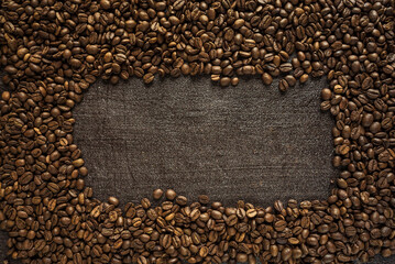 background of roasted coffee beans, space for text