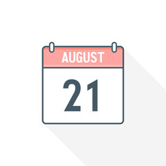 21st August calendar icon. August 21 calendar Date Month icon vector illustrator