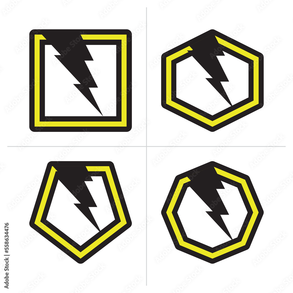 Poster lightning, electric power vector logo design element. fast speed power logotype lightning sign set.